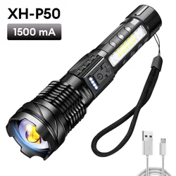 Powerful XHP50/GT10 LED Flashlight Waterproof 18650 Torch With Side Light 5 Modes Camping Fishing Lantern Rechargeable Zoom Lamp