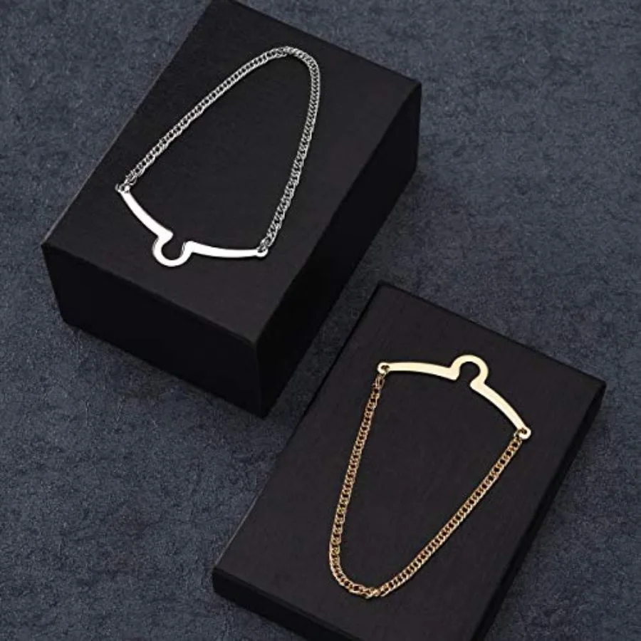 مجموعة مشابك ربطة العنق الذهبية الفضية الأنيقة مع سلسلة ربط ودبابيس طوق ربطة عنق للارتداء الرسمي مثالية لاجتماع الأعمال