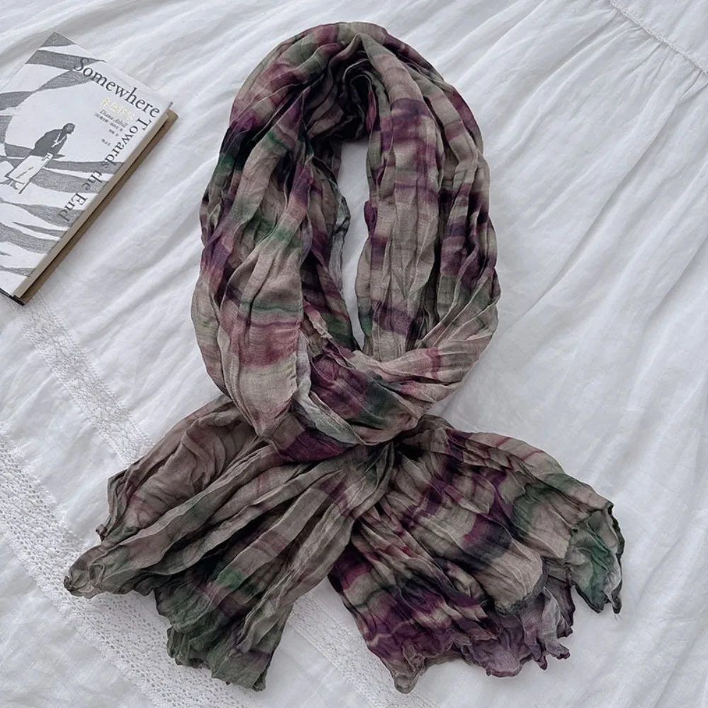 

New Tie-dye Color Warm Scarf Cotton Folded Neck Warmer Soft Versatile Silk Scarf Autumn Winter