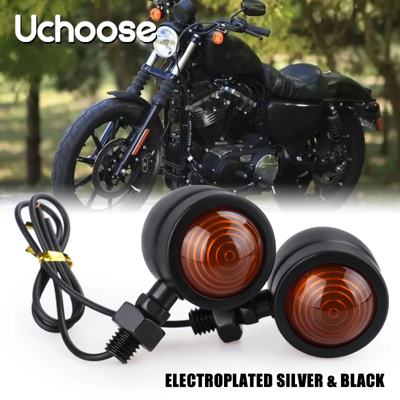 12V Retro Metal Blinkers Single Wire Clignotant Motorbike Turn Signal Lights for Cruiser Bobber Sportster Cafe Racer Universal