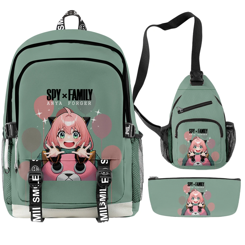 Youthful Spy X Family Anya Forger 3D Print 3pcs/Set Oxford Waterproof Notebook multifunction Backpacks Chest Bag Pencil Case