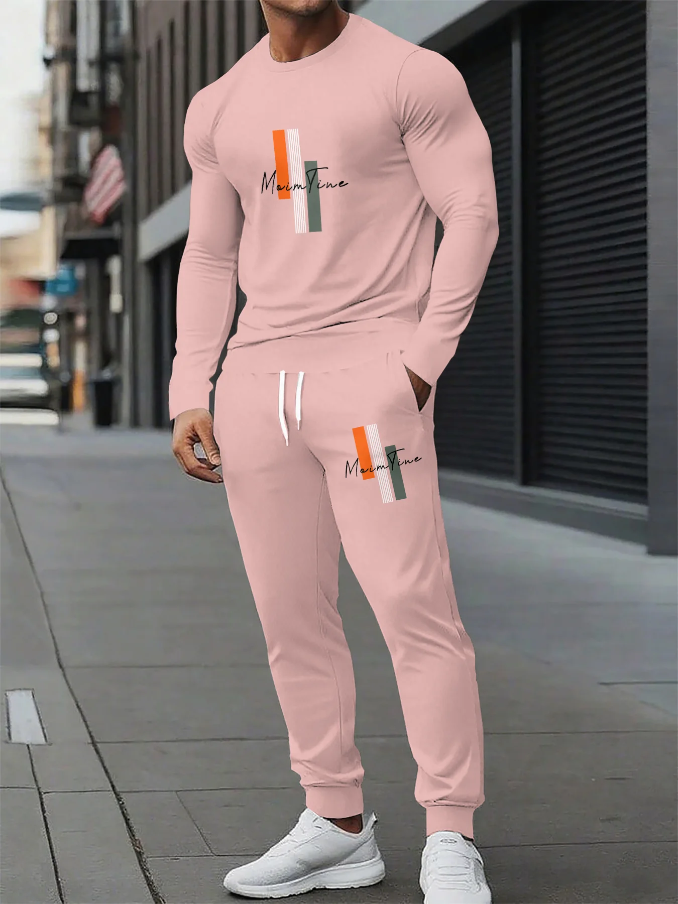 

2025 Autumn Y2K Men's Sports Set Simple 3D Printed Quick Drying Long Sleeve T-shirt Outdoor Fitness Essential Two Piece Set