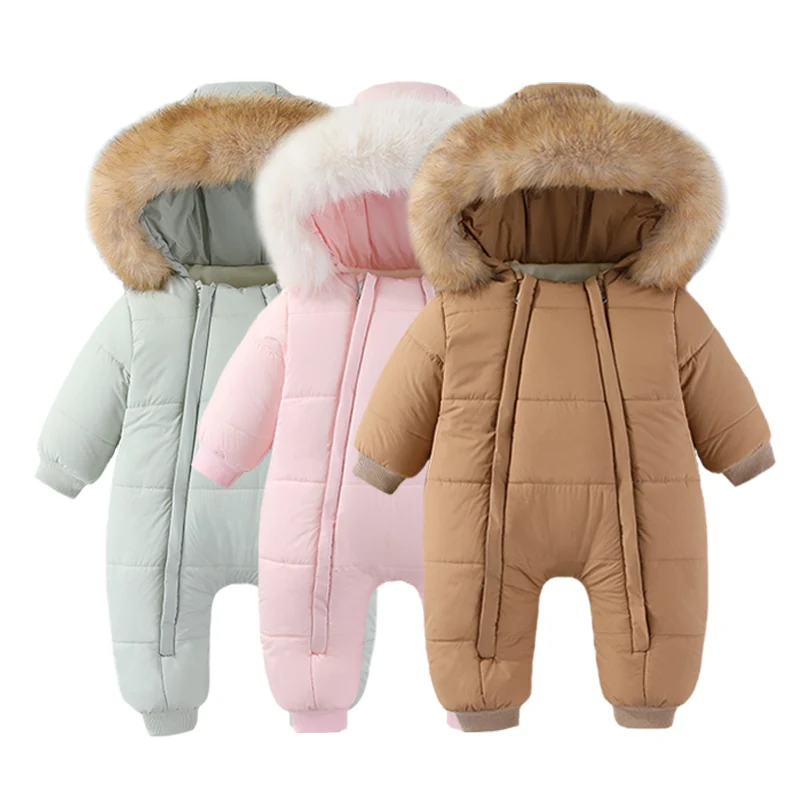 Newborn Baby Coat Autumn and Winter Thicken Baby Romper Overalls Warm Baby Jumpsuit Hooded Plus Velvet Baby Clothing 0-18 Months