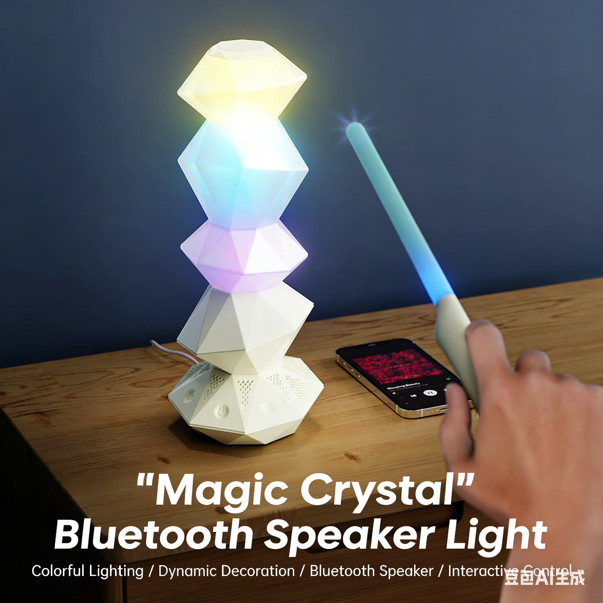 

Magic Crystal RGB Bluetooth Audio Light, 3D ромбовидная настольная лампа с пультом дистанционного управления для спальни/игровой комнаты/декора