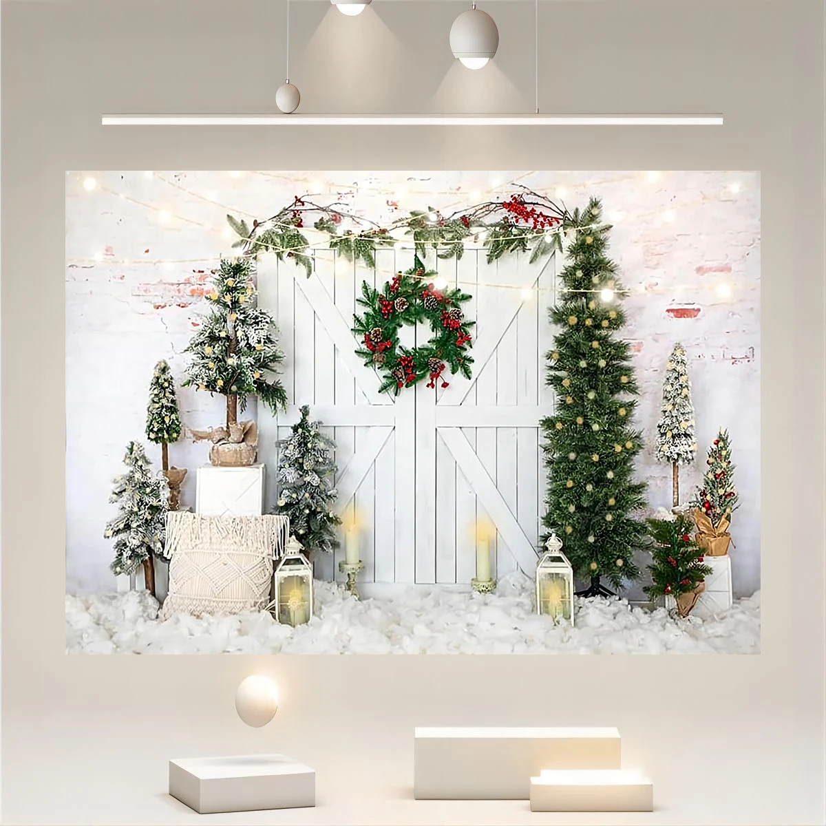 

Christmas Background Banner Light Christmas Tree House Party Background Decoration Christmas Photography Background