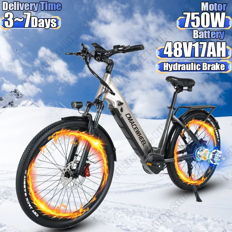 L26 Electric Bike 750W Motor 48V17AH Lithium Battery Hydraulic Brake E-bike Aluminum Alloy 26 Inch Tire Adult Electric Bicycle