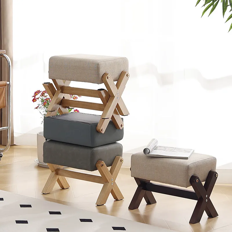 Solid Wood Small Stool For Home Living Room Fabric Sofa Stool Light Luxury Entryway Door Shoe Changing Low Footstool