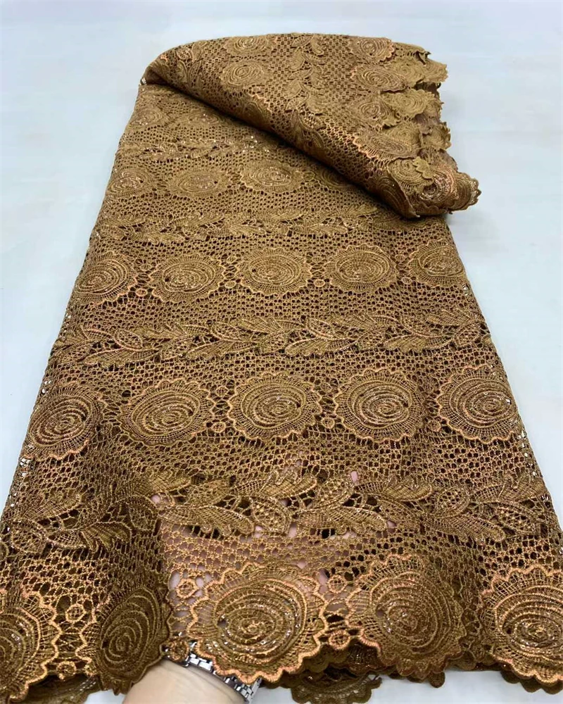 Latest High Quality African Guipure Cord Lace Fabric Nigerian Water Soluble Milk Silk Lace Fabric For Party