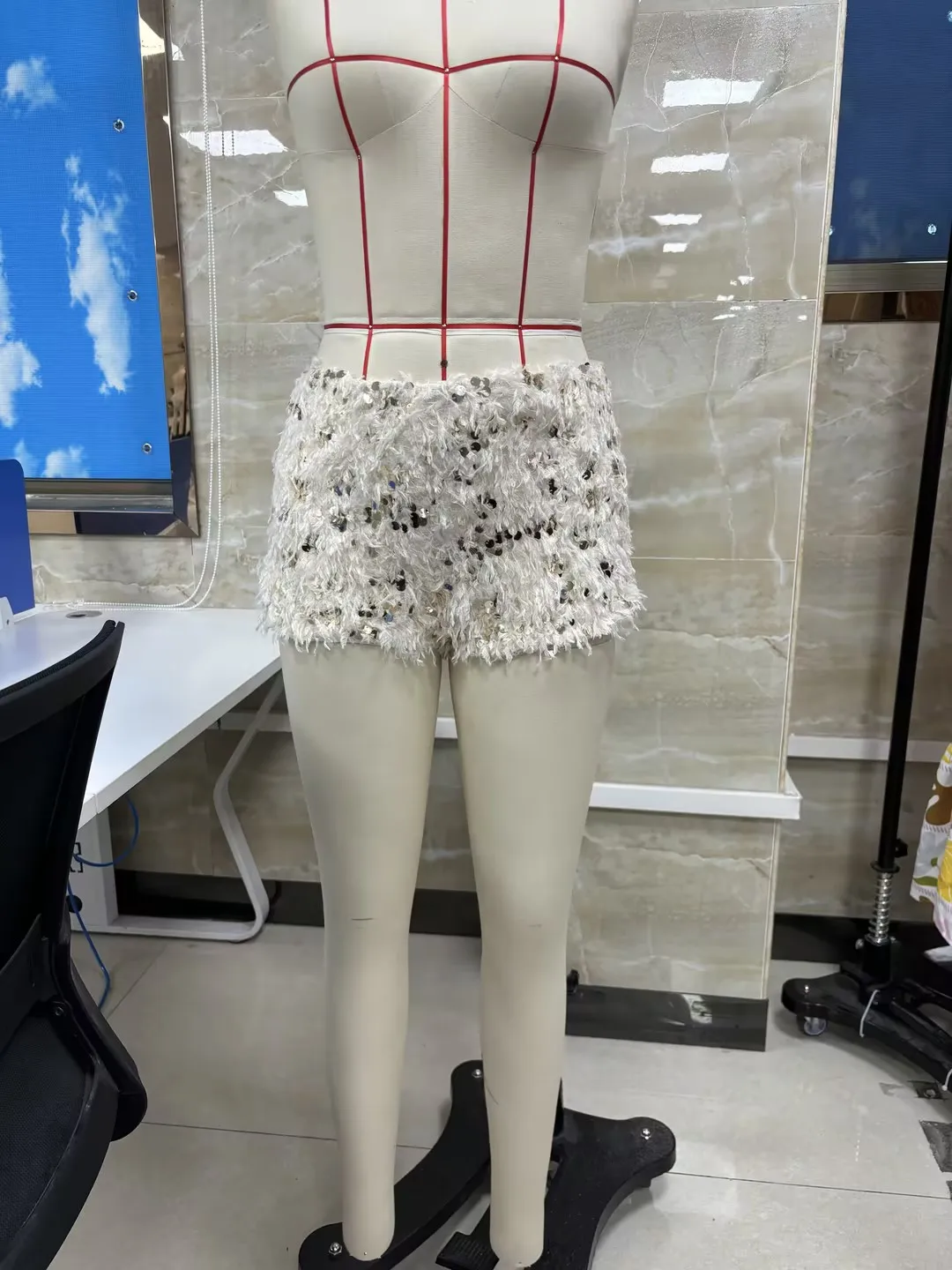 Women Shorts, Low Waist Furry Sequined Slim Fit Summer Shorts Streetwear for Club Party