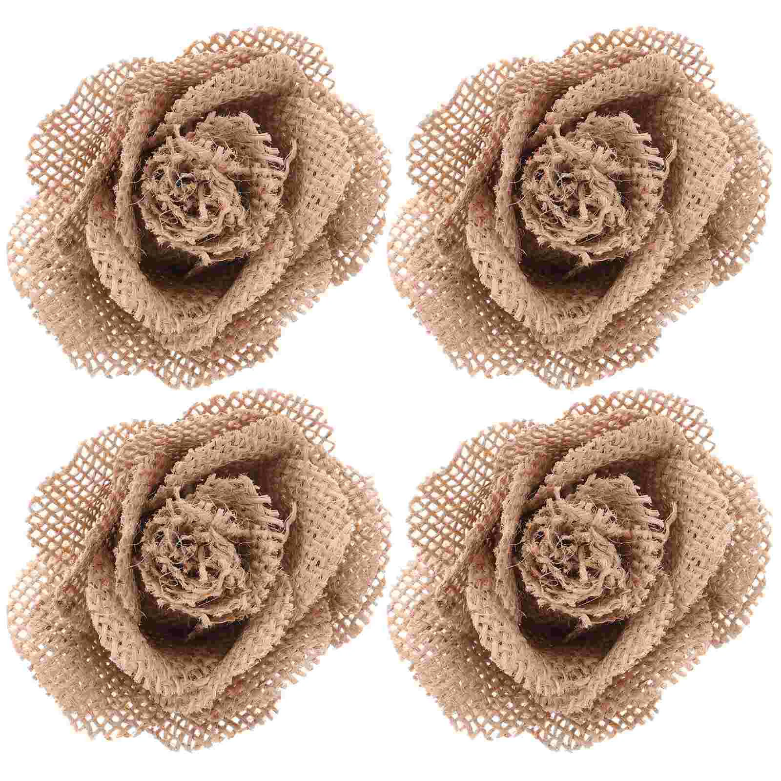 4 PCS Handmade Linen Jute Flower Decor for Wedding Party Home Artificial Craft nament Burlap Flowers Decor Set