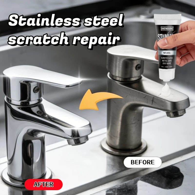 Stainless Steel Surface Scratch Repair Paste, Removes Scratches from Faucets, Showers, and Stoves with Just One Wipe, Fine Paste That Doesn'T Scratch the Surface, Polishes and Rejuvenates in One Step, Extends the Lifespan of Stainless Steel Products, Industrial-Grade Polishing Material