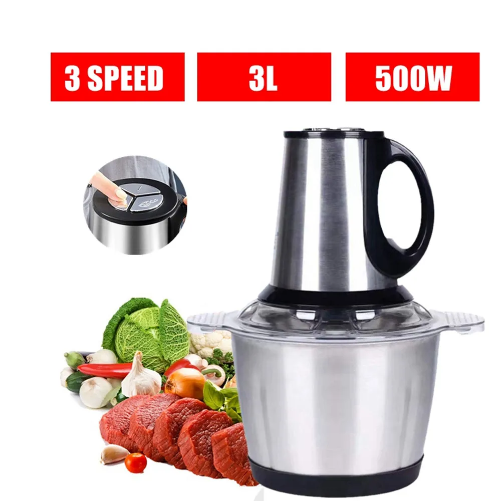 

3in1 Electric Food Processor Chopper 3 Speeds 3L Multifunction Blender Meat Grinder For Babyfood Vegetables Onion Garlic