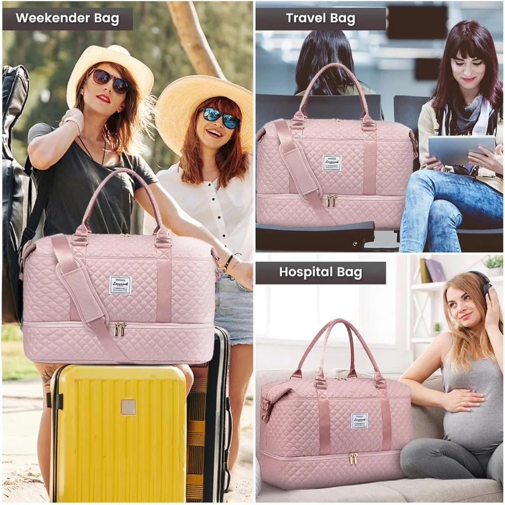 حقيبة نسائية من القماش الخشن لعطلة نهاية الأسبوع مع حجرة للأحذية، وحقيبة حمل طوال الليل، وحقيبة أدوات الزينة، وحقيبة صالة الألعاب الرياضية للسفر