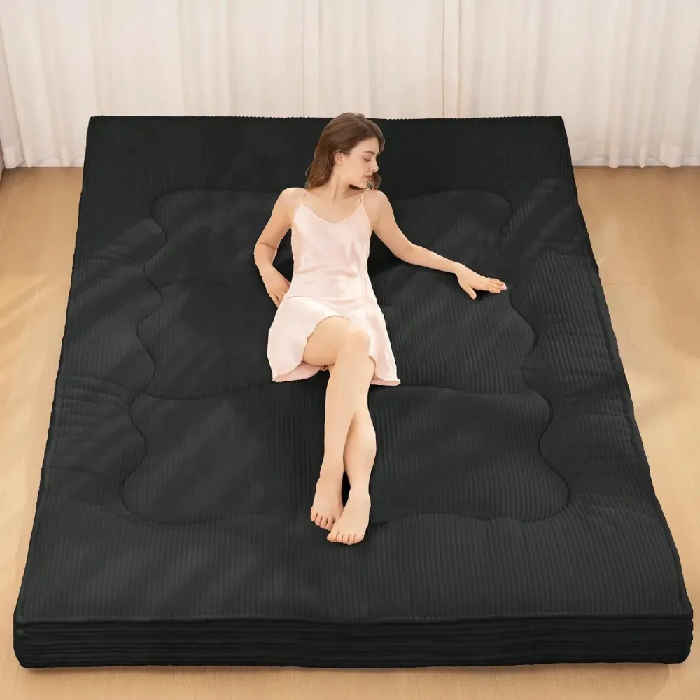 

Floor Mattress, 4 Thicken Futon Mattress Full Size Sleeping Pad, Corduroy Foldable Floor Pad, Roll Tatami Mat For Adults Gue