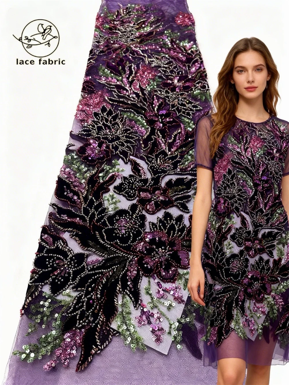 

Африканское кружево с пайетками 2026: высококачественная французская и нигерийская бархатная сетчатая ткань с бисером для пошива платьев, свадебных и праздничных нарядов