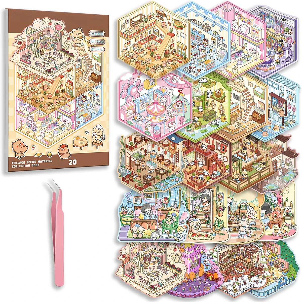 

Набор из 20 книг-коллекций 3D-наклеек DIY: Сцены для детей и взрослых, игрушка-антистресс, милые наклейки с магазинами, домами, замками, парками. Подарок для творчества своими руками.