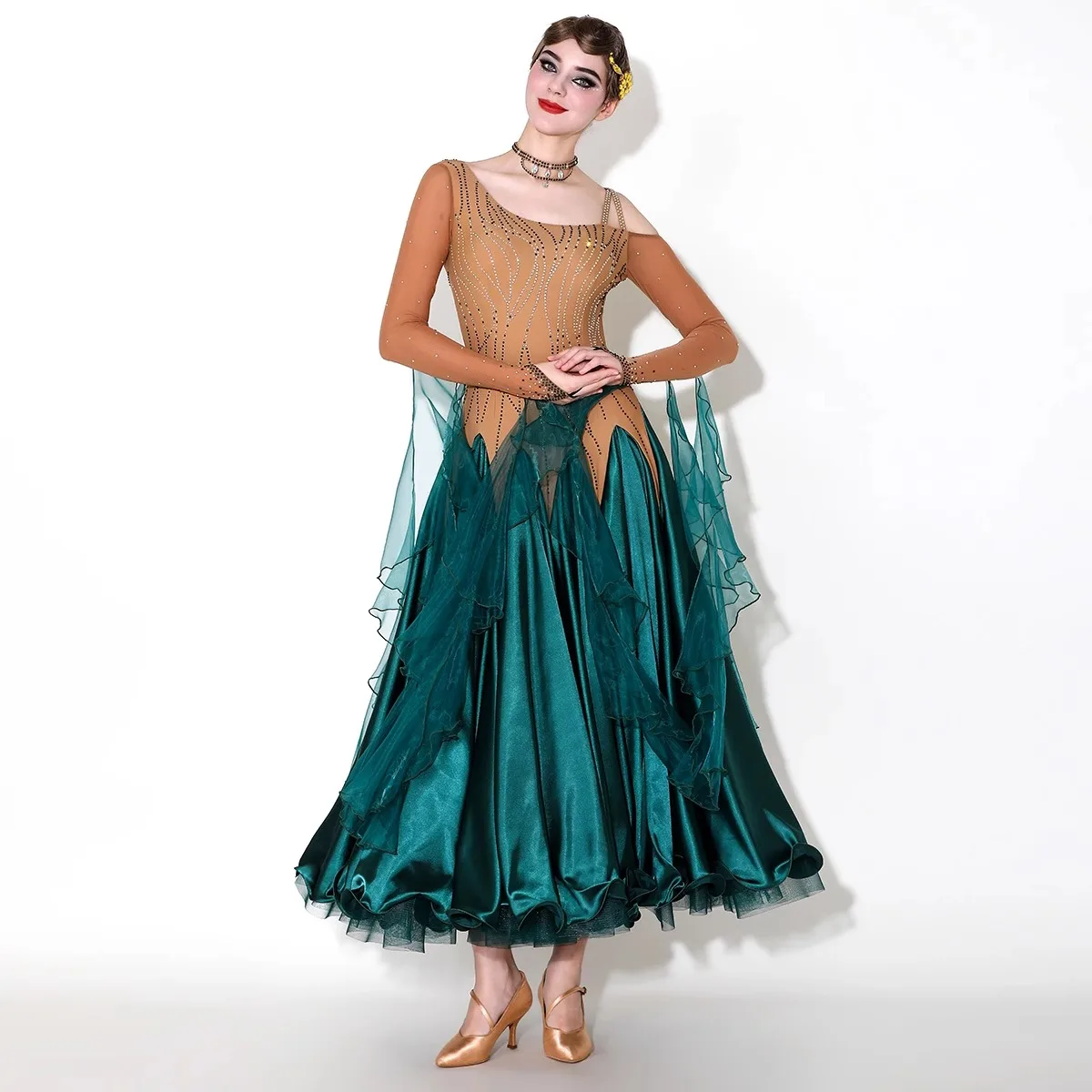 Moderne Dansjurk Voor Vrouwen Lange Mouwen Rumba Ballroom Wals Prestaties Competitie Kleding Rok Sociale Dansjurken