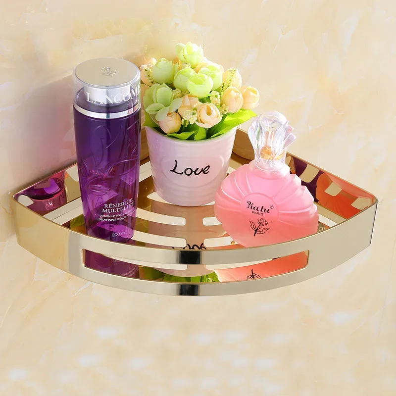 

AUSWIND Modern Polished Gold Stainless Steel Corner Bathroom Shelf Wall Shelf Double-deck Bathroom Lavatory WE1