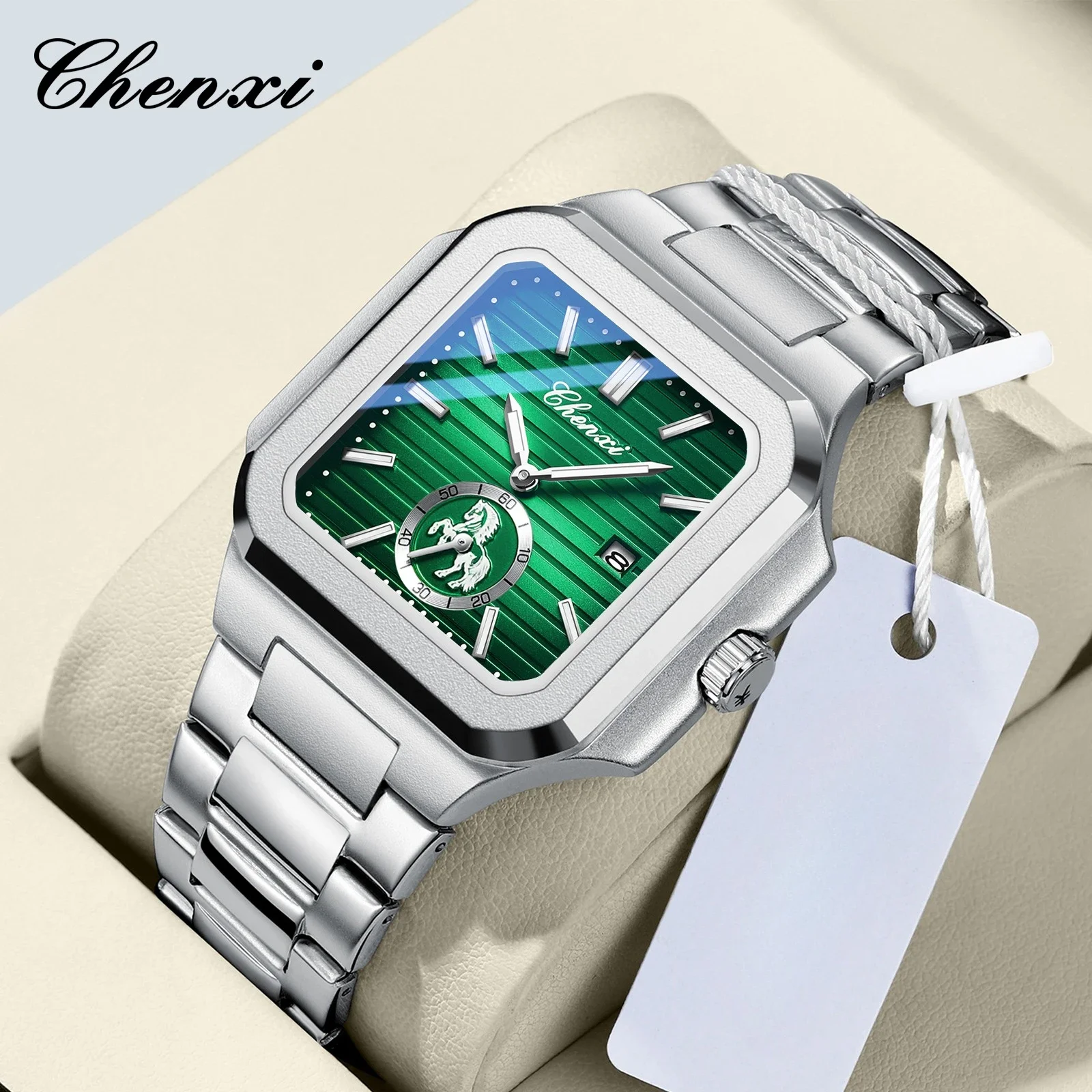 

CHENXI 666 Stainless Steel Quartz Wristwatches Business Elite Square Dial Calendar Waterproof Mens Watch Reloj Watches for Men