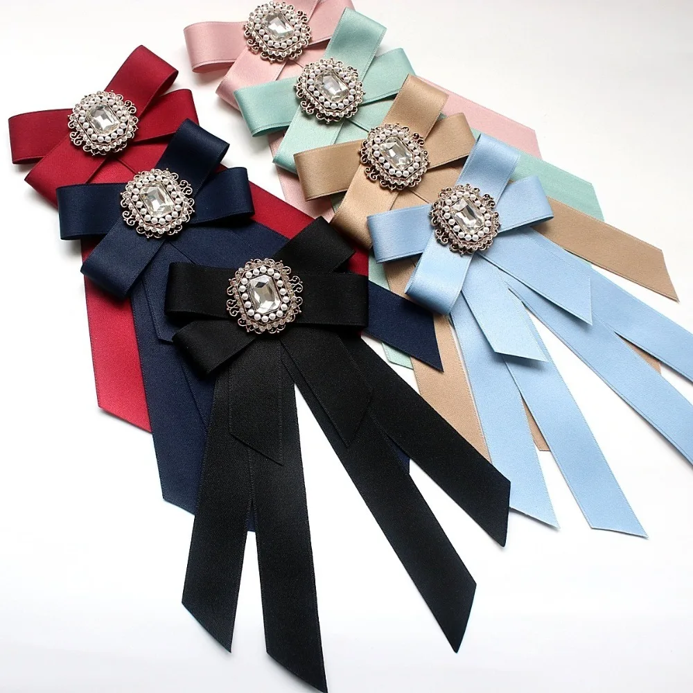 New Solid Color Bow Tie Bow Crystal Rhinestone Bowtie Collar Flower Pre-Tied Elegant Collar Decoration Clothing Accessories