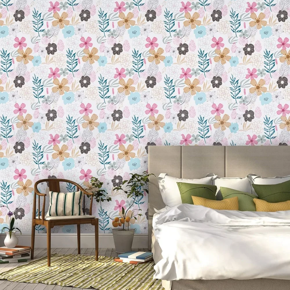 ورق جدران زهور مقاوم للماء وقابل للإزالة مقاس 17.71 × 98.43 قدم، تصميم أزهار دائمة، مثالي لجدران الحمام أو الخزانة #4