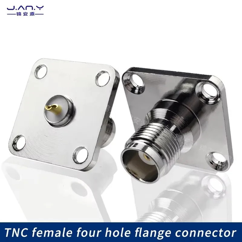 Copper TNC/L12 male/female headband flange fixed RF high frequency coaxial connector four hole square plate welding signal seat