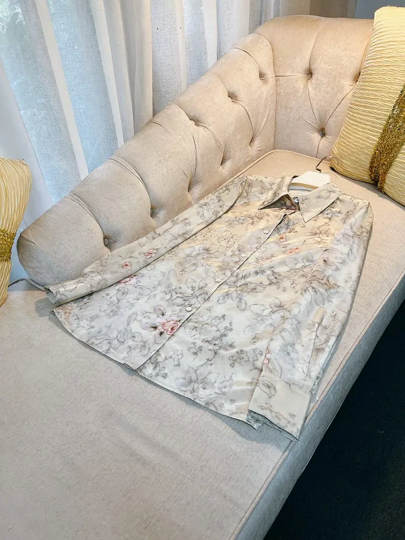 

Ele Ретро китайский Sle Long Sve Защита от солнца irt Женский повседневный свободный крой с принтом из полиэстера irt Faionable