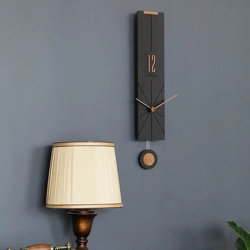 55.5cm Nordic Large Wall Clock Modern Design Home Decor Wooden Living Room Walnut Pointer Luxury Light
