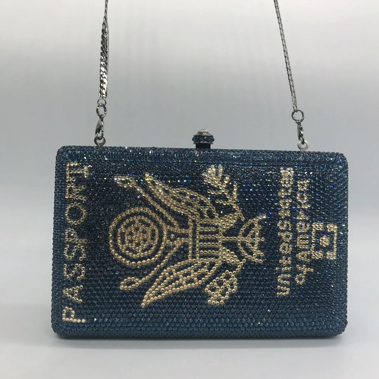 Dark Blue Passport Shape Diamond Encrusted Dinner Bag Banquet Clutch Rhinestone Clutch Luxury Handbags Bolsos De Mujer Tendencia