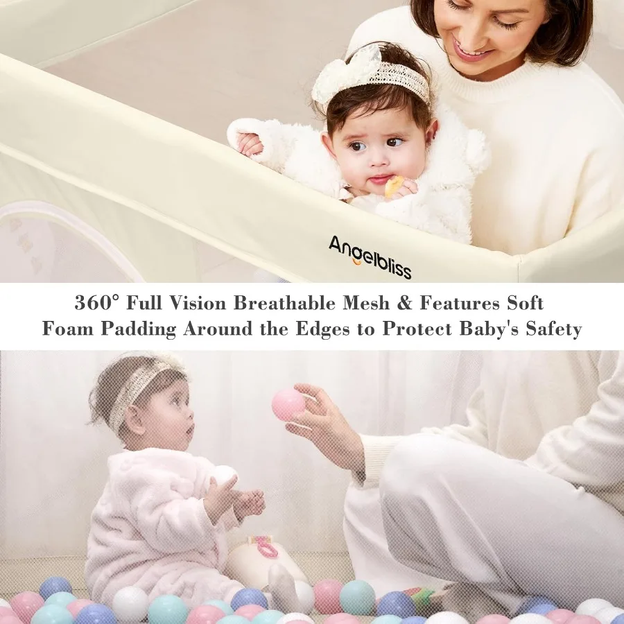 Foldable Baby Playpen 50"×50" Out-of-The-Box Ready Playpen for Babies and Toddlers Portable Play Yard with Breathable Mesh and