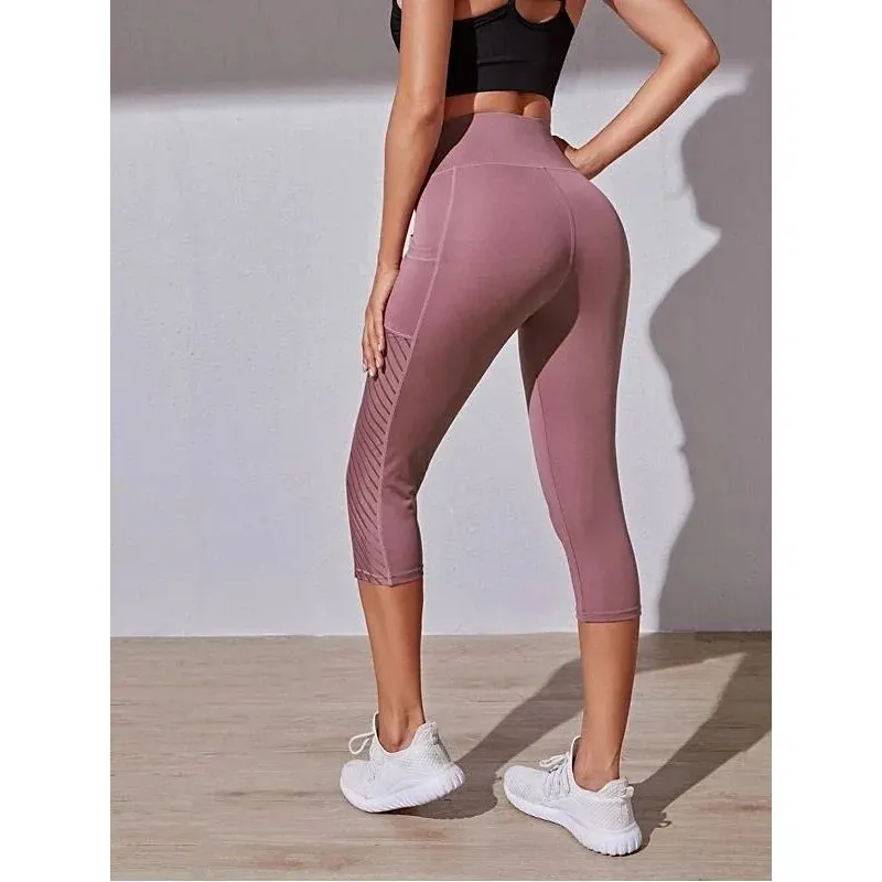 Pantalones de Yoga para adelgazar, pantalones cortos de Fitness para correr, nuevo diseño de bolsillo de Panel grande con cintura alta, cadera