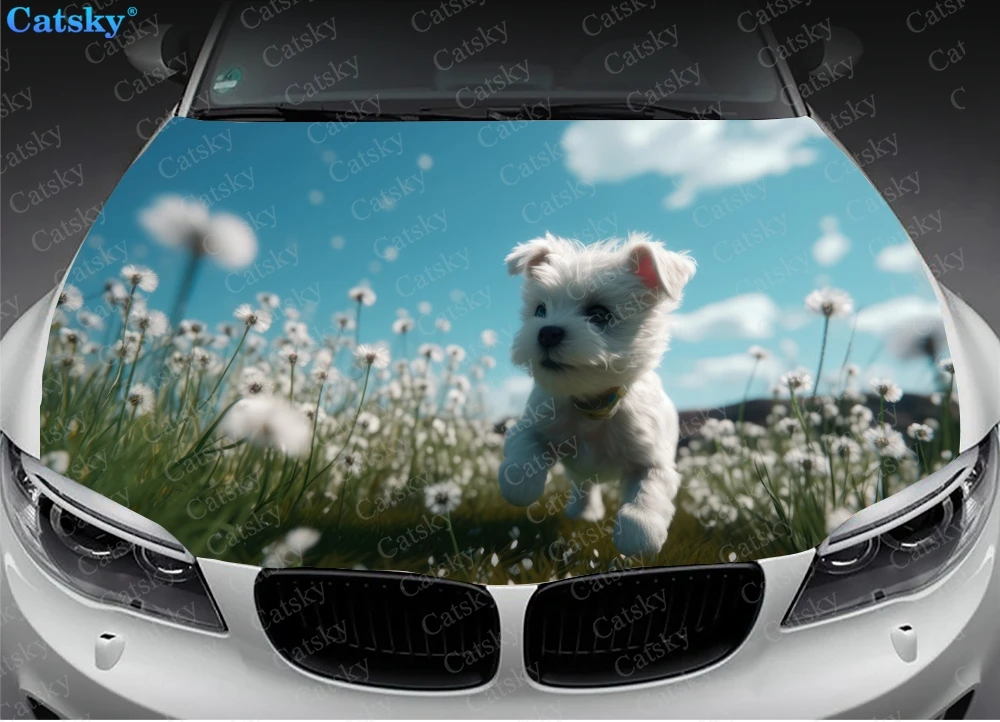 Cute Dog Car Hood Decal Stickers Wrap Vinyl Film Engine Cover Decals Sticker Car Hood Protective Film