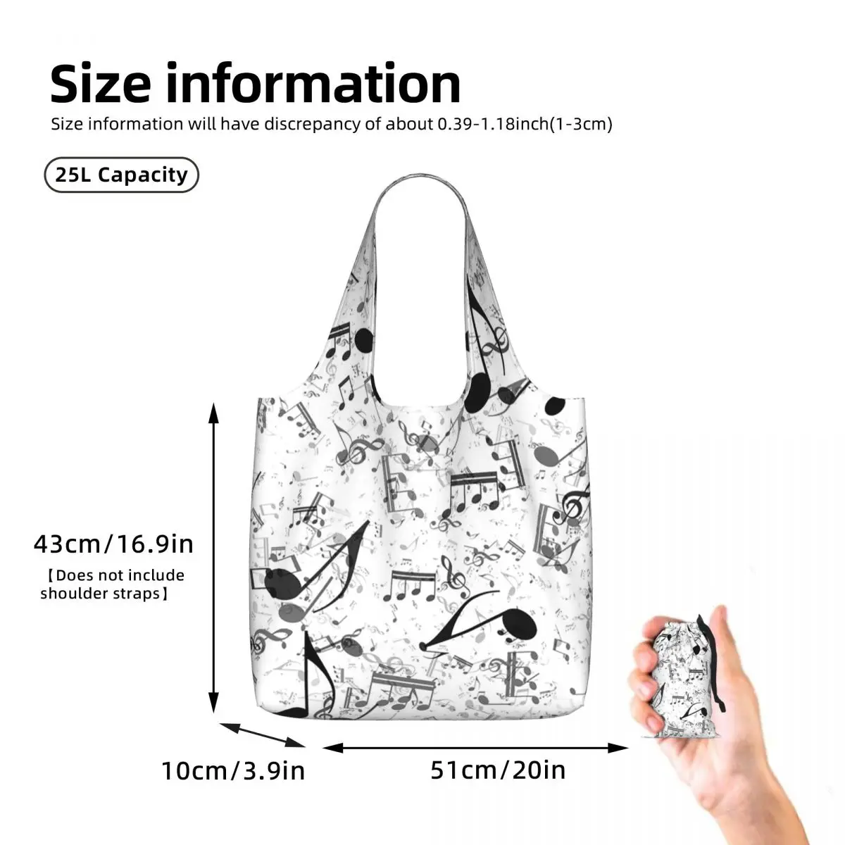 Bass Music Notes Shopping Tote Bag Canvas Large Capacity Shoulder Bags Shopper Grocery Handbag for Women