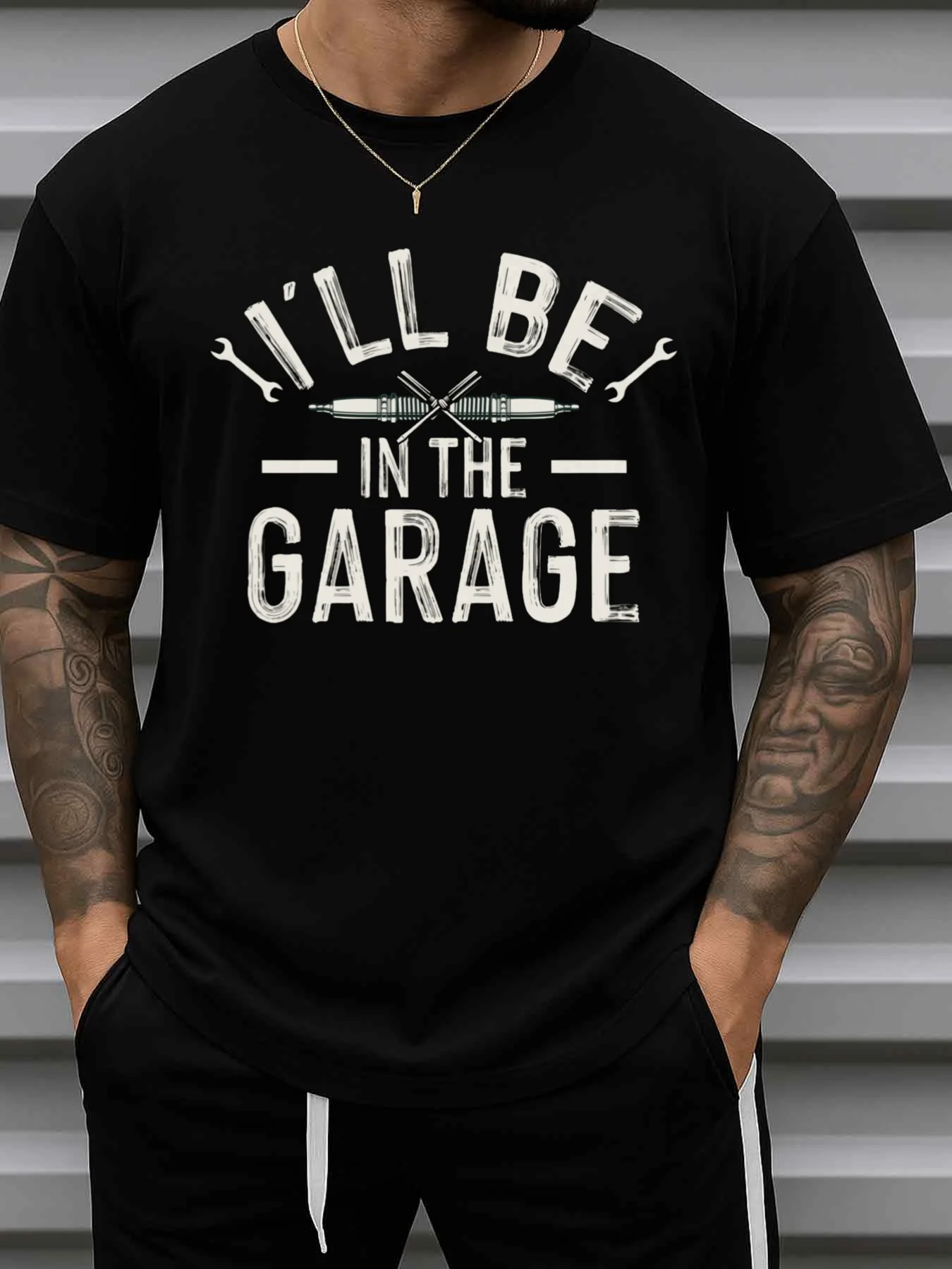 Men's Funny Mechanic Garage Humor T-Shirt - I'Ll Be Working on Wrenches and Sockets in the Garage Design, 180 Heavyweight Style, Retro Comfortable Fit Casual Streetwear, Fun Gift for Car Enthusiasts, Husband, Dad, Mechanic Clothing