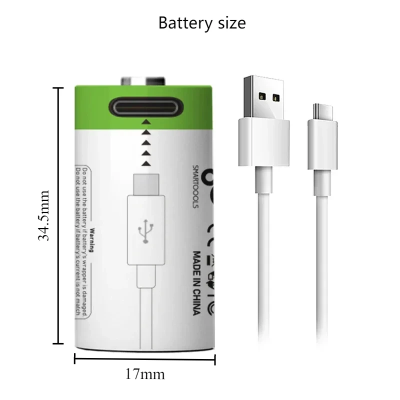 2PCS CR123A Batteries 3.7V Li-ion 16340 Rechargeable Battery for Laser Pen LED Flashlight Cell + Type-c Cable Fast Charging