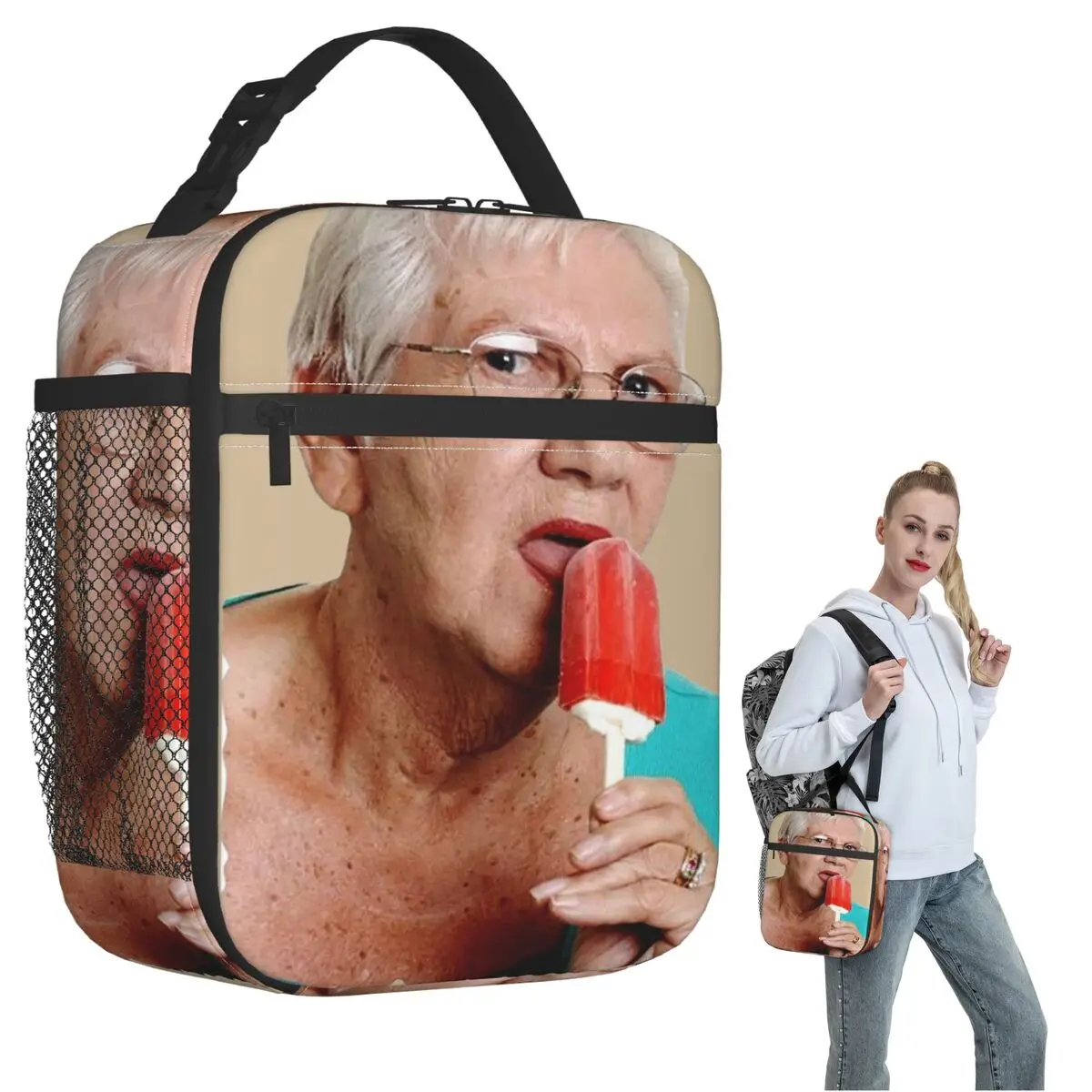 Grandma Granny Ice Cream T Shirt Insulated Lunch Bag for Women Children Portable Food Boxes Thermal Lunch Box Tote