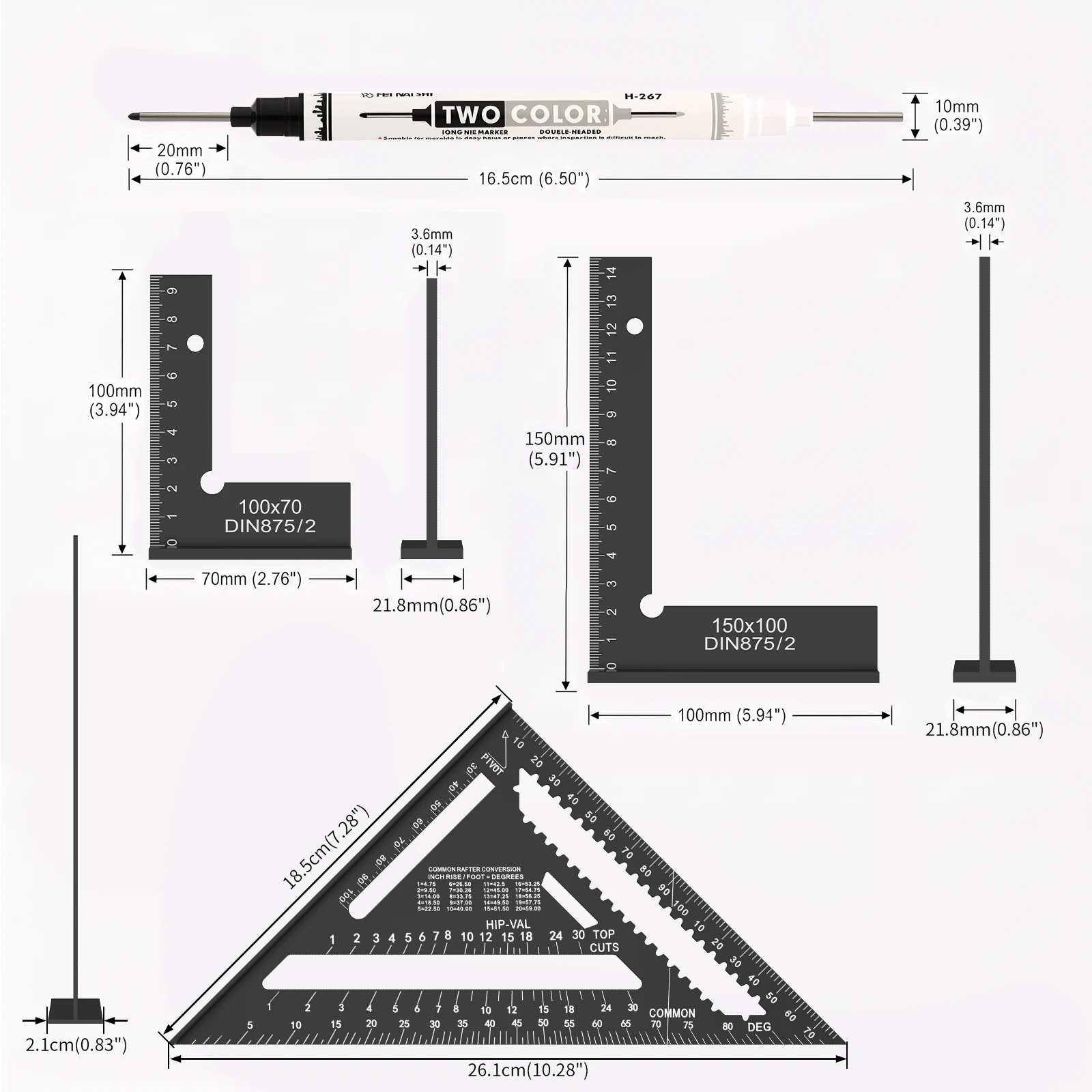 Aluminum Alloy Dual Size Try Square and Set Square Engineer Square Ruler 90 Degree Right Angle Ruler Precise Carpenter Measuring