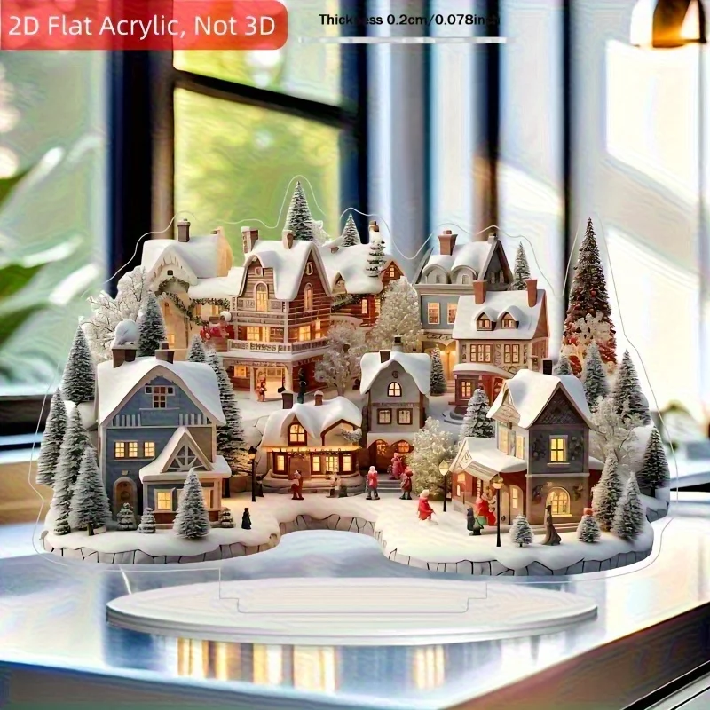2D Enchanting Winter Wonderland Acrylic Tabletop Ornament Xmas Village Motif Ideal Household Workplace Holiday Decor Perfect