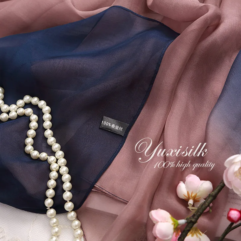 Hochwertiger blauer Tuo-Farbverlauf aus Seide, langer Schal, Damenschal, Frühling, Herbst, Winter und Sommer, alles passend