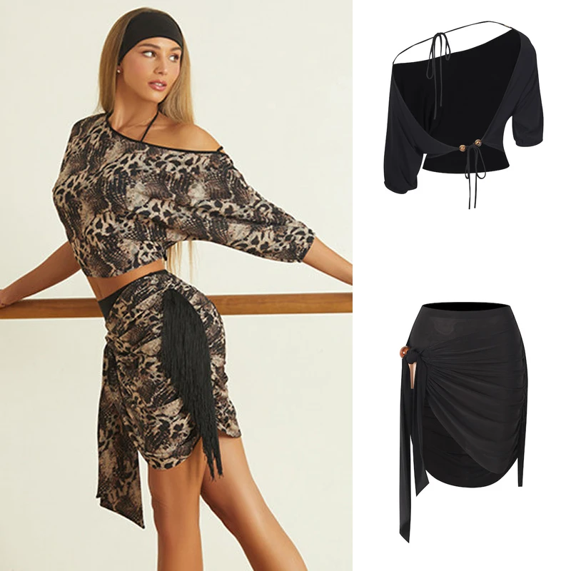 

Женский костюм для латиноамериканских танцев ZYM: топ с асимметричным вырезом и юбка нестандартного кроя для взрослых, модель SL15608