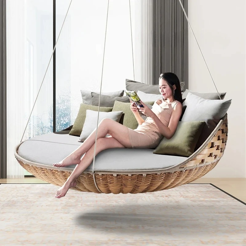 Outdoor Balcony Hanging Basket Hanging Chair Indoor Household Rattan Swing Single Double Cradle Chair Sleeping Hammock