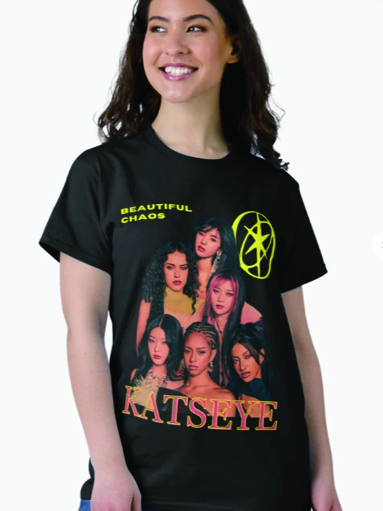 Katseye 2026 Nowa Kolekcja Damska Koszulka z Czystej Bawełny o Luźnym Kroju z Nadrukiem, Idealna na Koncerty.