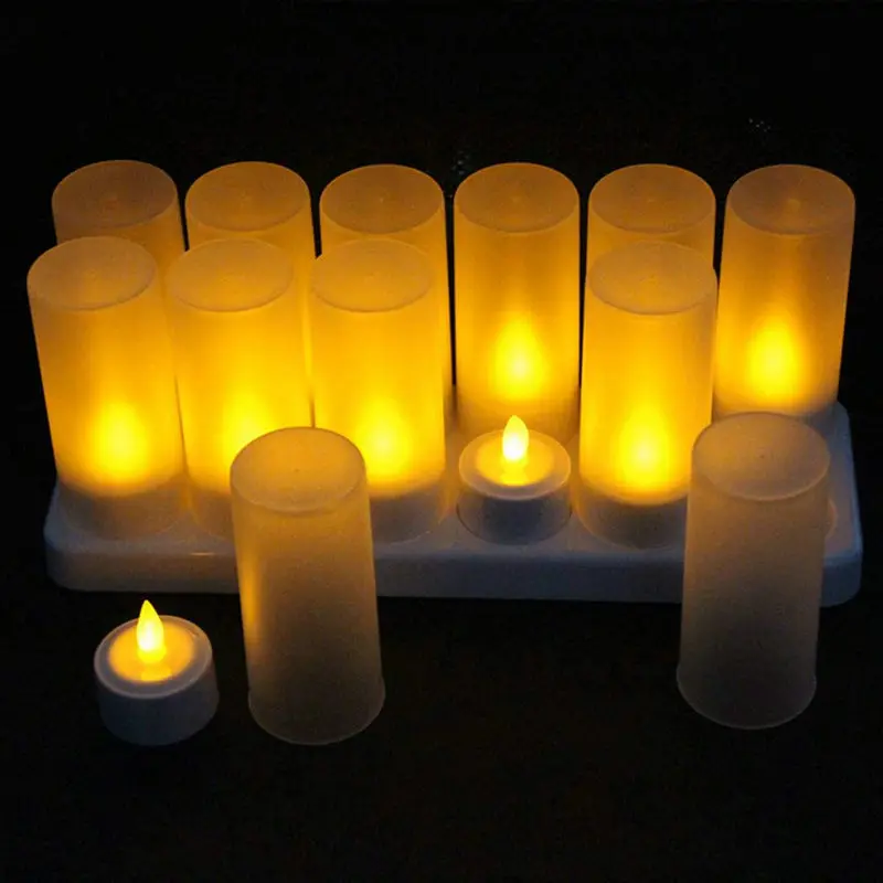 12 pcs LED Rechargeable Flameless Tea Light Candle set electric votives waxless safe romantic birthday wedding church bar decor