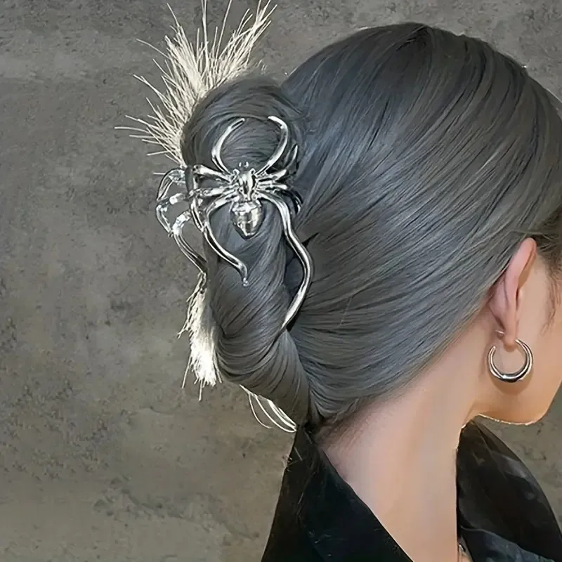 Pinza de Metal para el pelo con forma de araña, garra brillante para la espalda, accesorio para el cabello para mujer