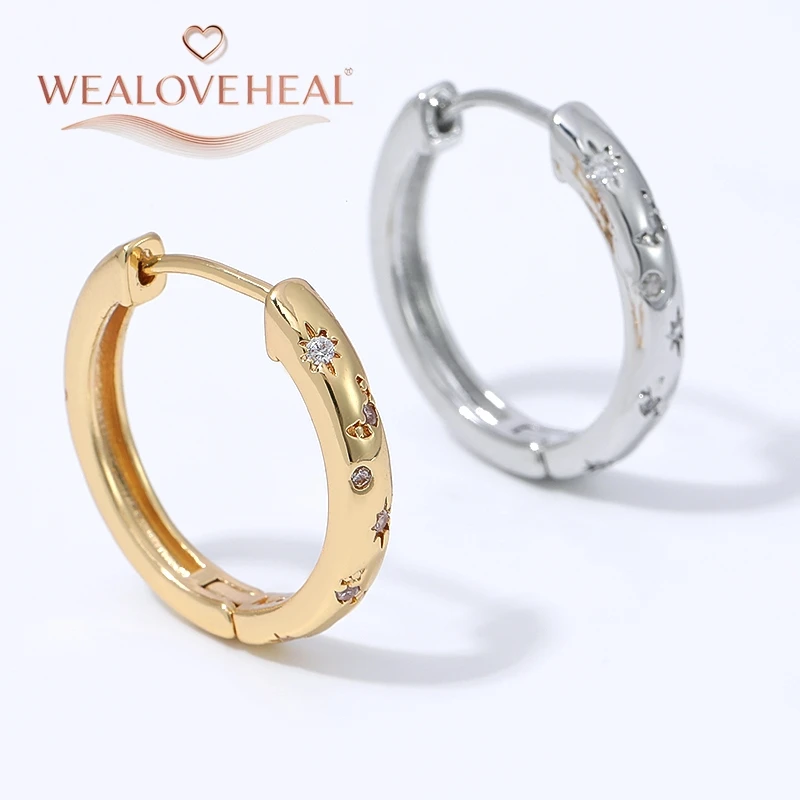 Vintage Sunburst Star Huggie Ohrringe für Damen, 18K vergoldetes Messing, Zirkonia, Creolen für den täglichen Gebrauch, Schmuck, Valentinstag- und Geburtstagsgeschenk – Detail 16