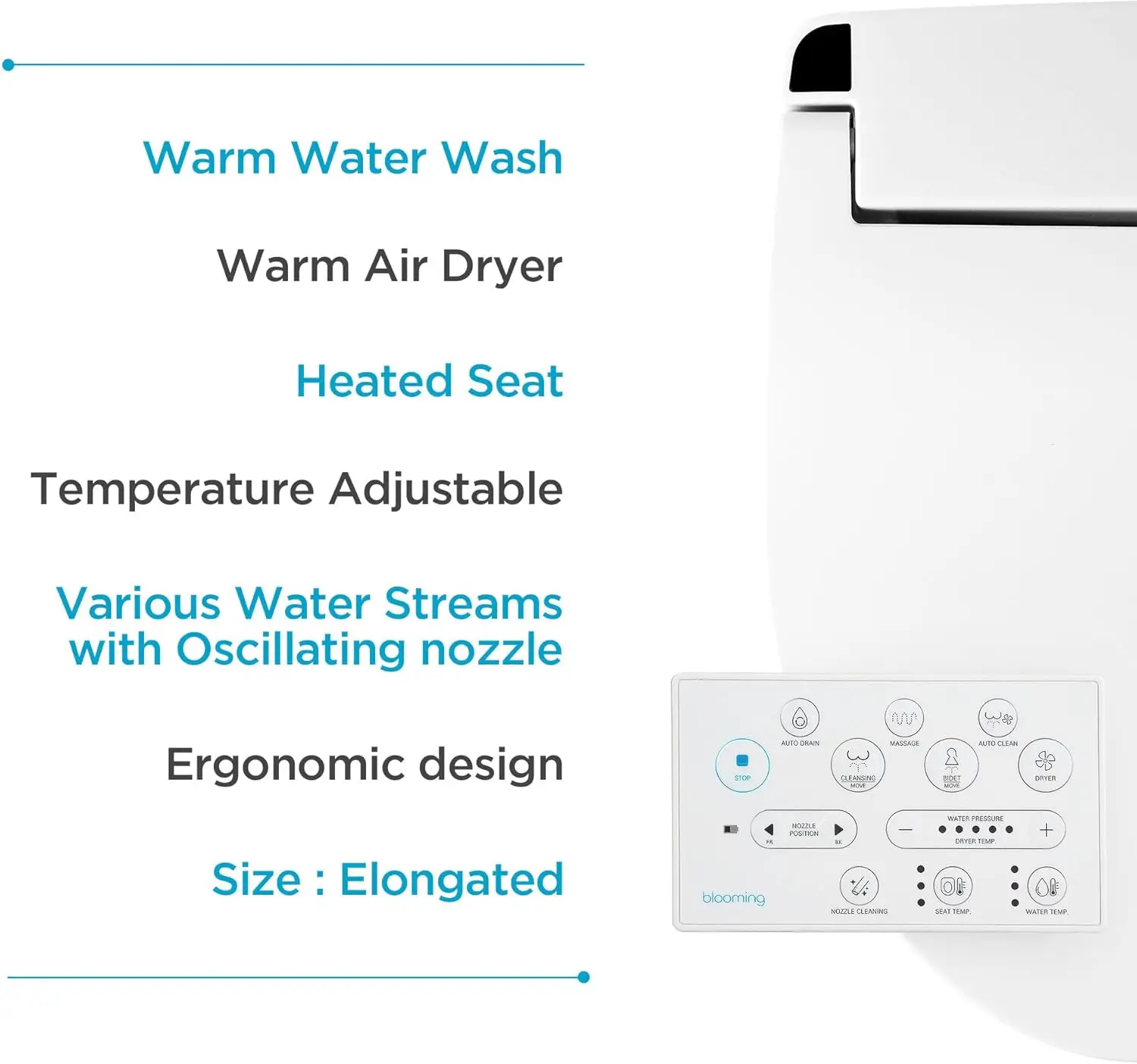 NB-R1260E Bidet Toilet Seat - Smart Toilet Seat with Stainless Steel Nozzle, Warm Water, Dryer, Heated Seat, Sittable Lid