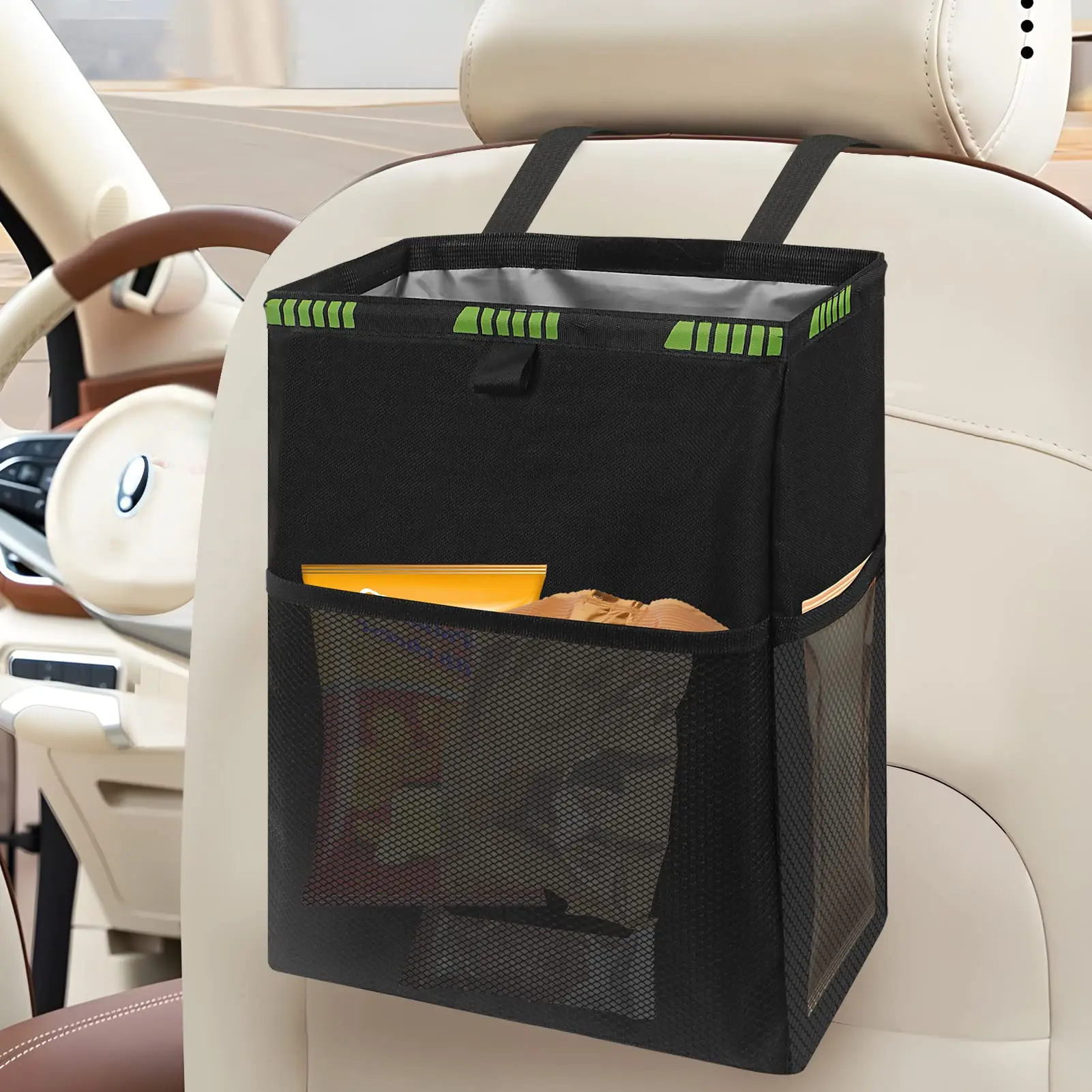 Multifunctional Car Seat Back Organizer, Insulated Cooler Bag & Trash Bin, Waterproof Storage Pocket