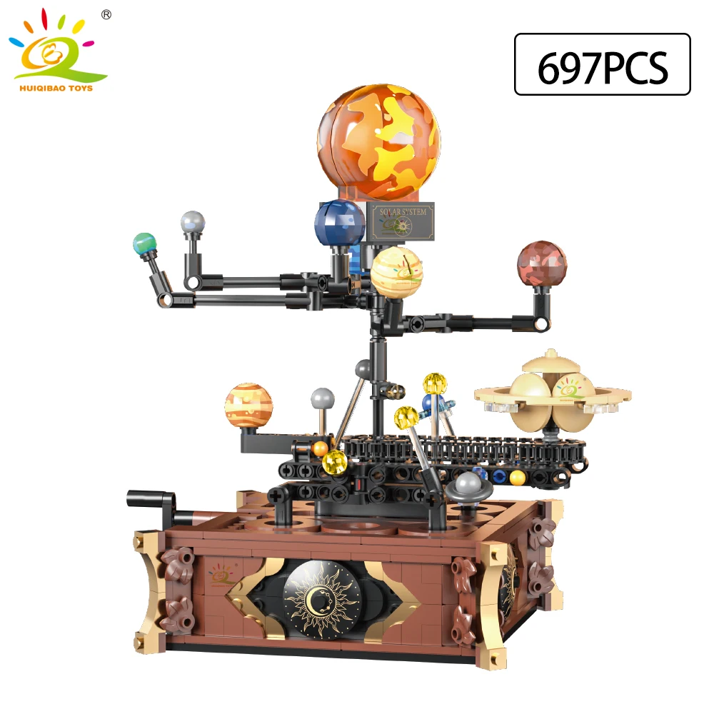 HUIQIBAO MOC الفضاء النظام الشمسي مدار كوكب نموذج صغير بنة الفضاء زخرفة لعبة الطوب للأطفال مكتب ديكور.
