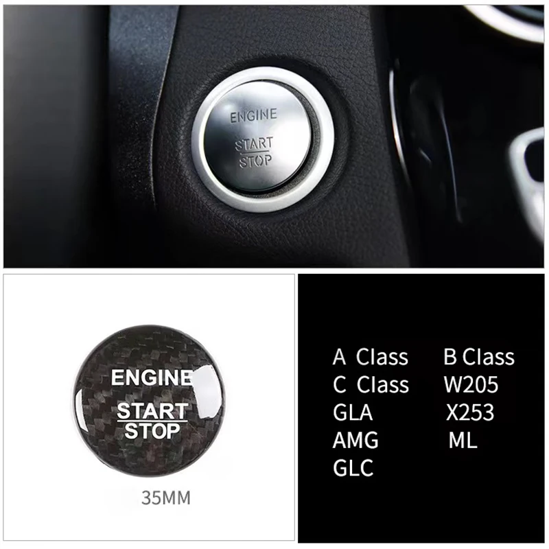 Carbon Fibre Car Engine Start Stop Switch Button Cover Ignition For Mercedes Benz W164 W205 W212 X253 W221 C E S CL ML GL Class