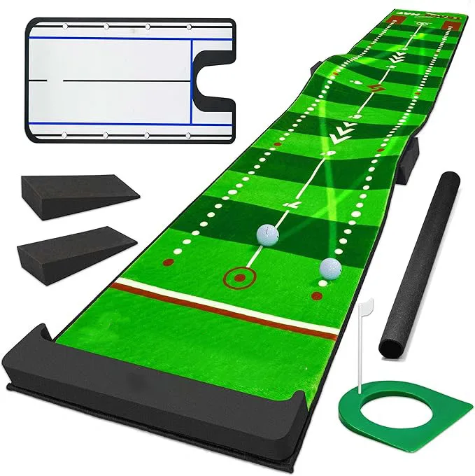 Golf Putting Mat with Alignment Mirror and Two-Speed Practice Surface 20x10 ft Indoor/Outdoor Anti-Slip Backing